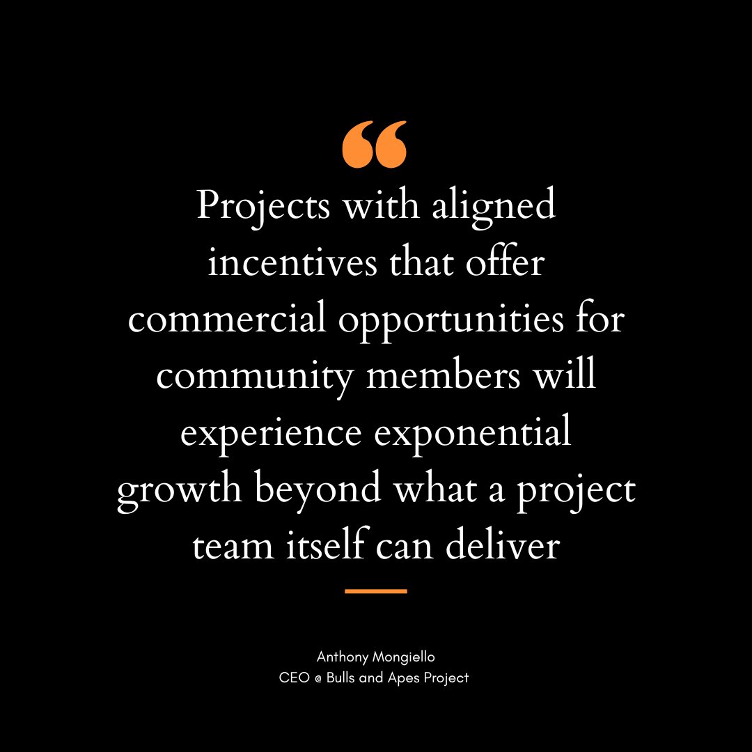 BullsApesProj's tweet photo. “Projects with aligned incentives that offer commercial opportunities for community members will experience exponential growth beyond what a project team itself can deliver”
@anthonymongiel3 | CEO @BullsApesProj
Crypto Business Conference 2022 #Cbiz22 https://t.co/MnoZs7t0Ui