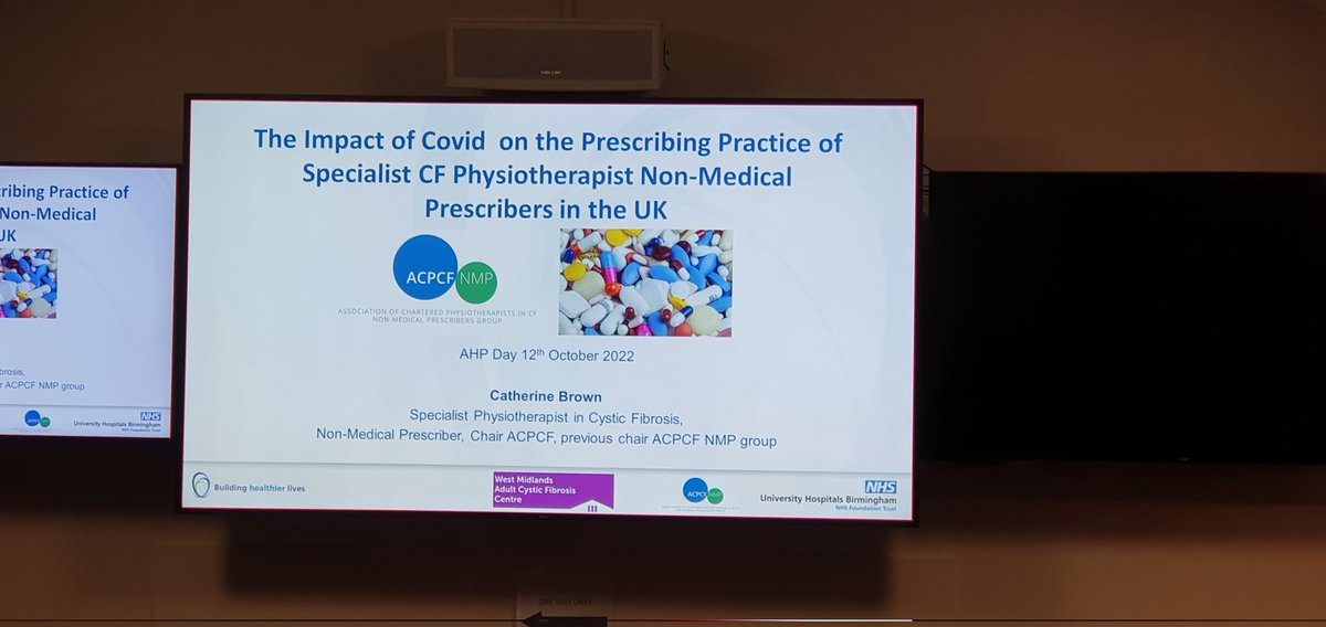 thegunseller's tweet image. Wonderful presentation from #cysticfibrosis Physio Catherine Brown about the specialist role in the regional centre here at #HeartlandsHospital at @uhbtrust @UHBTherapy and the impact of covid on their non-medical prescribing practice #AHPsDay2022