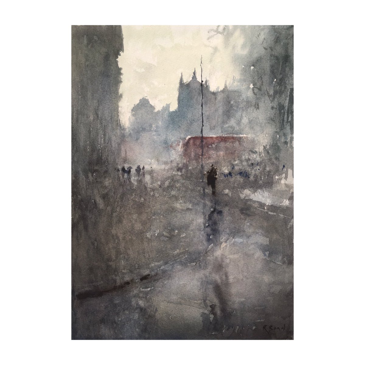primarypalette's tweet photo. After the rain. Store Street, London’. Watercolour on quarter sheet Saunders Waterford CP. #watercolour #watercolor #winsorandnewtonwatercolors #stcuthbertsmill https://t.co/w0jKeDeC9w