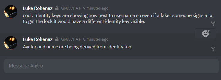 You can now export your identity from <a href="/BlockPost_Net/">BlockPost</a> and use it in BitChat [NITRO]

This will allow us to do cross-platform on-chain encrypted DMs soonTm.