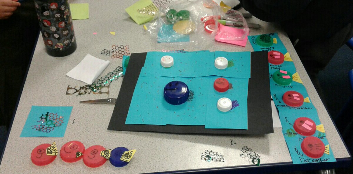 ArcNewburgh's tweet photo. Tonight we used bottle tops to recreate rainbow fish inspired by the story of The Rainbow Fish. #recycle #storyfun #ARCNewfamily https://t.co/0pLJelLhHM
