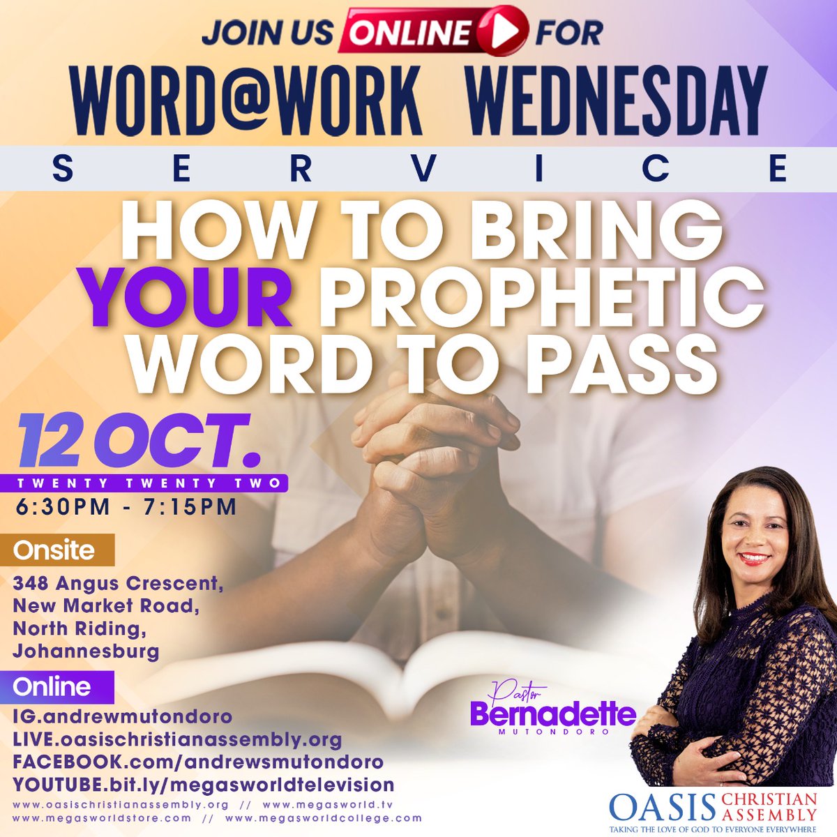 OCAMinistry's tweet photo. You are invited to attend mid-week service with Pastor Bernadette Mutondoro on site or online.
#WordatWork #Wednesday https://t.co/fd2UUOdFhq