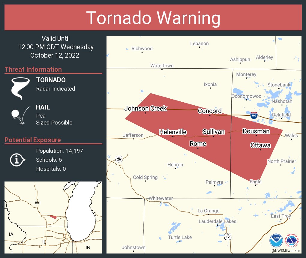 NWS Milwaukee on Twitter "Tornado Warning including Johnson Creek WI