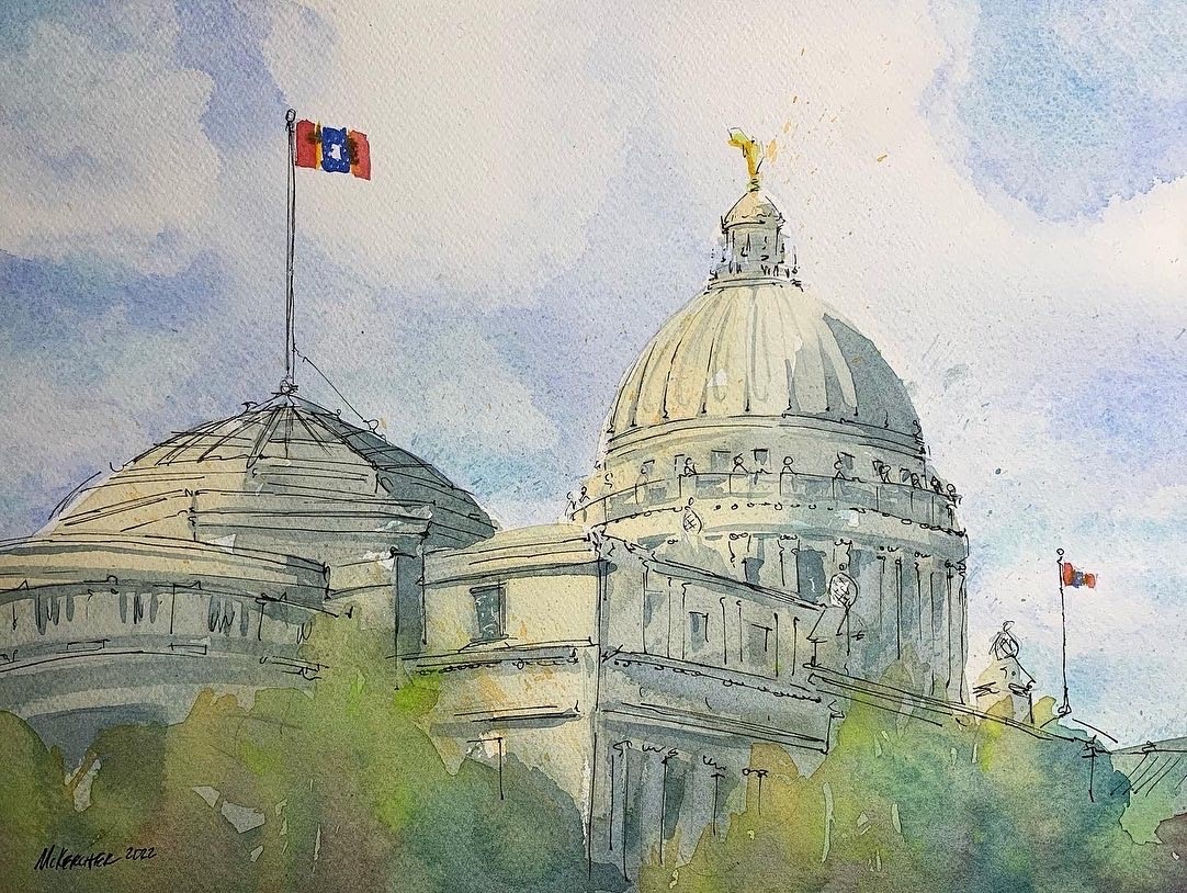 🥁Shout-out to #StudioGodwin CD, Drew. His #MSStateFlag painting is now featured on merch at the #MississippiCapitol gift shop. Drew is a super-talented musician, artist &amp; #dronepilot as well!🥳🥳