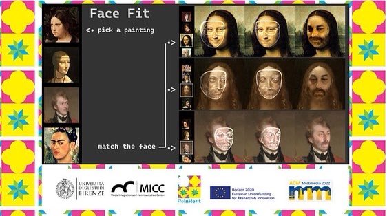reinherit_'s tweet photo. ReInHerit’s Digital Toolkit including the “Strike a Pose” and “Face Fit” applications presented by @miccunifi at @acmmm2022 ACM Multimedia 2022 International Conference

#ThinkOutOftheBox #MakeItYourOwn #ReInHerit #acmmm2022 #miccunifi #DigitalToolkit #gamification https://t.co/bl2wxNs2sp