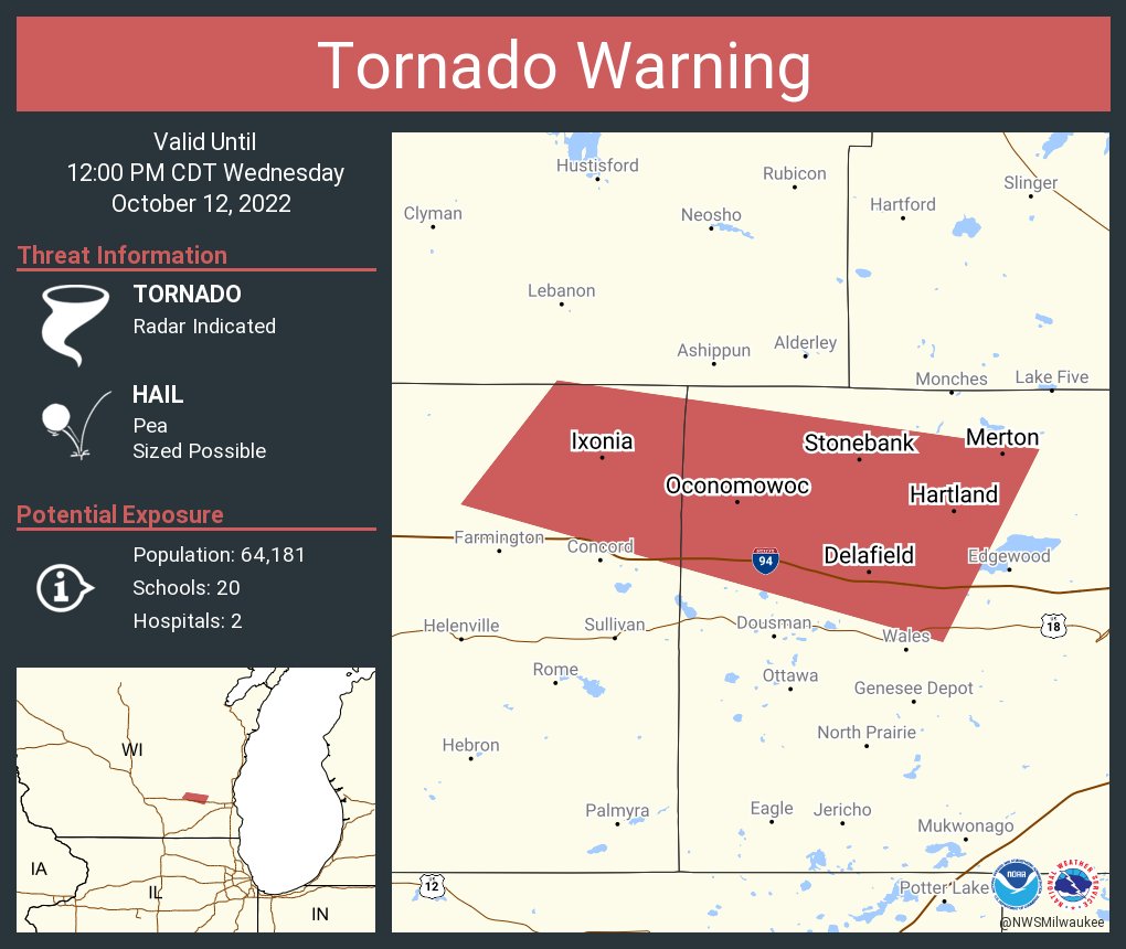 NWS Milwaukee on Twitter "Tornado Warning including Oconomowoc WI