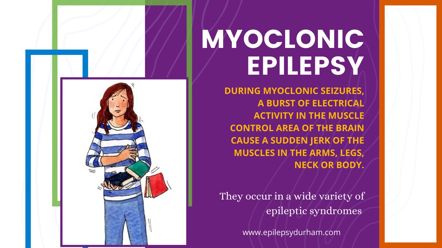 Epilepsy Durham Region on X: "Not all seizures are the same. A myoclonic  seizure typically lasts a few seconds. It looks like a sudden, repetitive  jerking in an arm, a leg, or