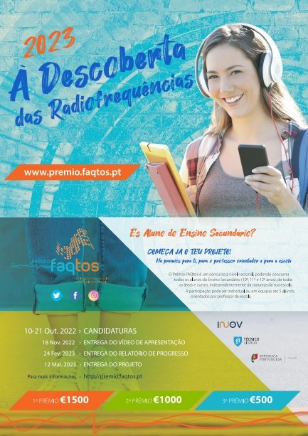 faqtos's tweet photo. PRÉMIO FAQtos 2023🏆
CANDIDATURAS A DECORRER!
https://t.co/zA6dbe1bF0
ÉS ALUNO do ENSINO SECUNDÁRIO?  Mostra-nos a tua ideia  e representa a tua Escola. 
O Tema deste ano: "À Descoberta das Radiofrequências".
Mais informações em https://t.co/7hjsrUcZpz https://t.co/g94nxihh2L
