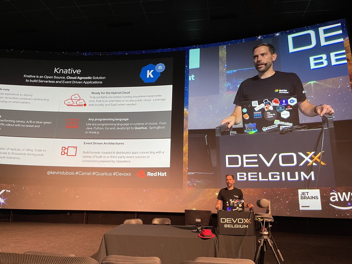 Bart_Joris's tweet photo. Cool talk and live demo by @kevindubois at #Devoxx. #openshiftdevspaces for the win! https://t.co/ezATB9FrFB