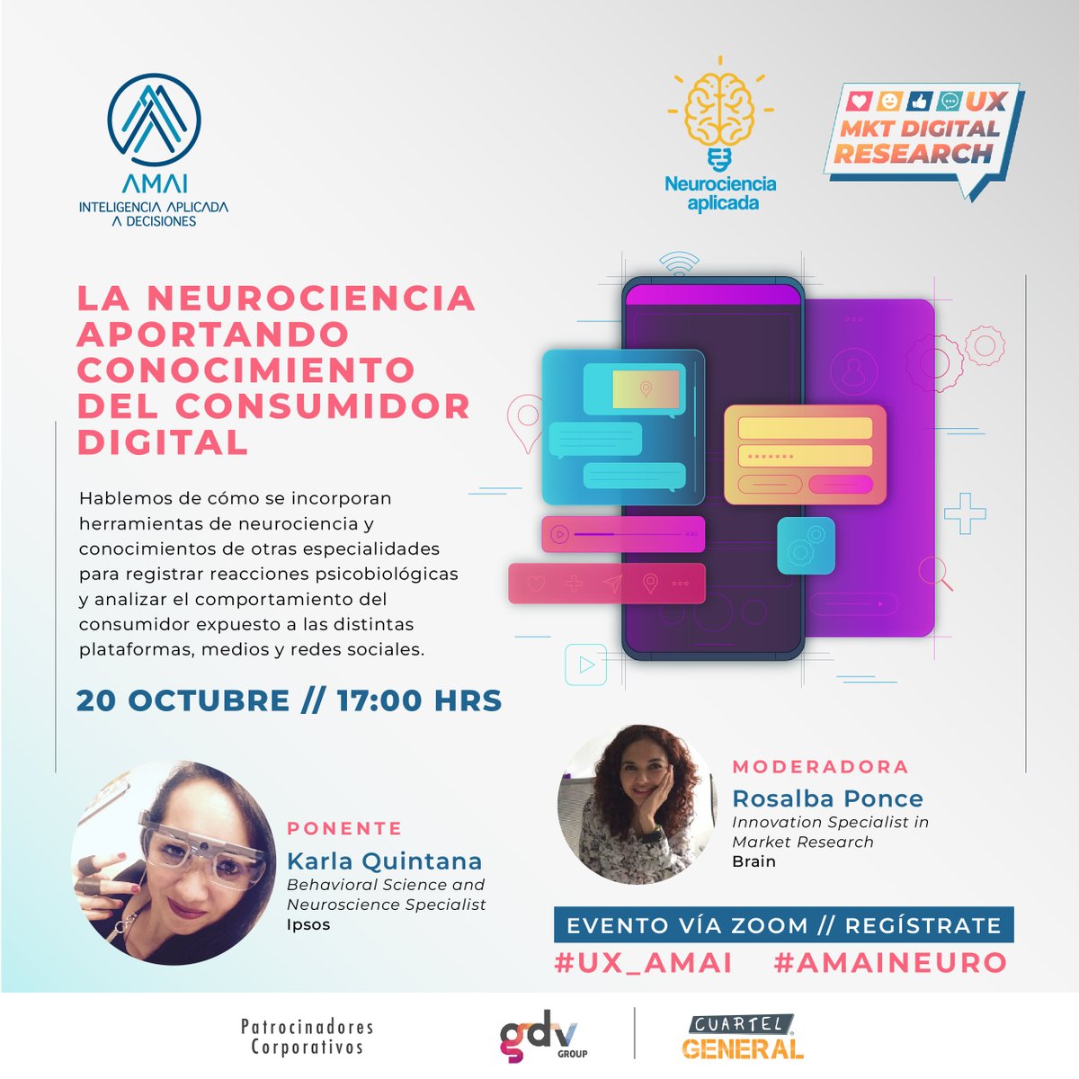AmaiMexico's tweet photo. Hablemos de Neurociencia aplicada al análisis del comportamiento del consumidor en distintas plataformas, medios y redes sociales 🧠📲
Karla Quintana de @IpsosenMexico
Rosalba Ponce de @BRAINmx
Inscríbete en #CampusAMAI
https://t.co/9l7yCf1Yln
#UX_AMAI #AMAINEURO https://t.co/T06zmmP7My