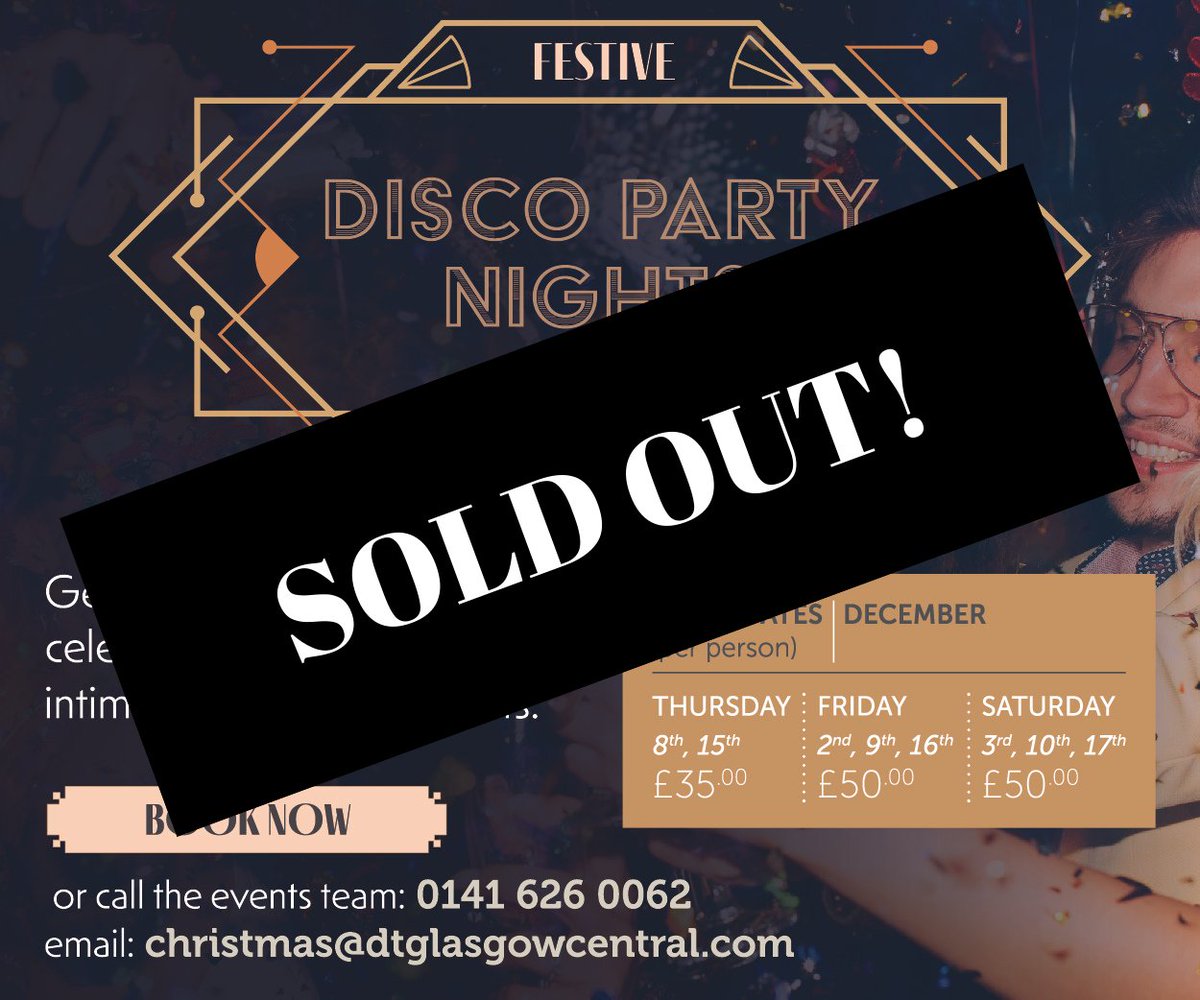 Back with a bang! 🎉 Due to popular demand, all our Christmas Party Nights are now completely SOLD OUT! 😍 Look out for our Gatsby Hogmanay Party details. #DTGlitterball #DTHogmanay #doubletreeglasgowcentral #christmas2022