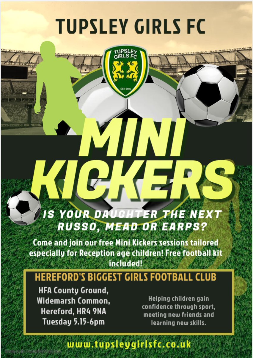 Tupsley Girls FC (@tupsleygirlsfc) on Twitter photo FREE mini kicker football sessions available for girls in year R... and a FREE <a href="/nikefootball/">Nike Football</a> kit for all participants. We want to support the next generation of female football stars. #getintouch #thisgirlcan #girlslovefootball FREE mini kicker football sessions available for girls in year R... and a FREE <a href="/nikefootball/">Nike Football</a> kit for all participants. We want to support the next generation of female football stars. #getintouch #thisgirlcan #girlslovefootball