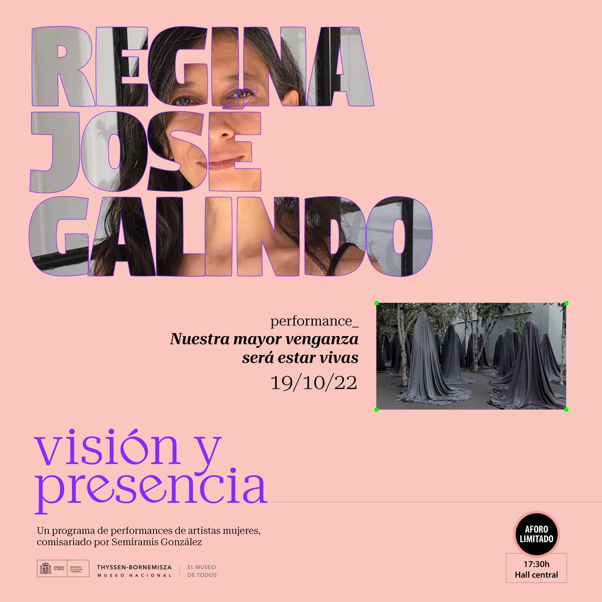 El próximo miércoles 19 de octubre Regina José Galindo presenta la performance “Nuestra mayor venganza será estar vivas”, una acción que denuncia y visibiliza a las asesinadas, a las que ya no están, a las víctimas de feminicidio en España.