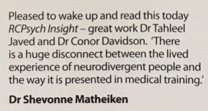 DoctorsAutistic's tweet photo. Thank you #RCPsychInsight @rcpsych for the great piece on neurodivergent doctors in the last issue (linked) &amp; for publishing our comment in this one. 

https://t.co/76W5FYQ4jc https://t.co/5VEjrMF0cW