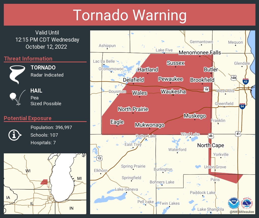 NWS Milwaukee on Twitter "Tornado Warning including Waukesha WI, New