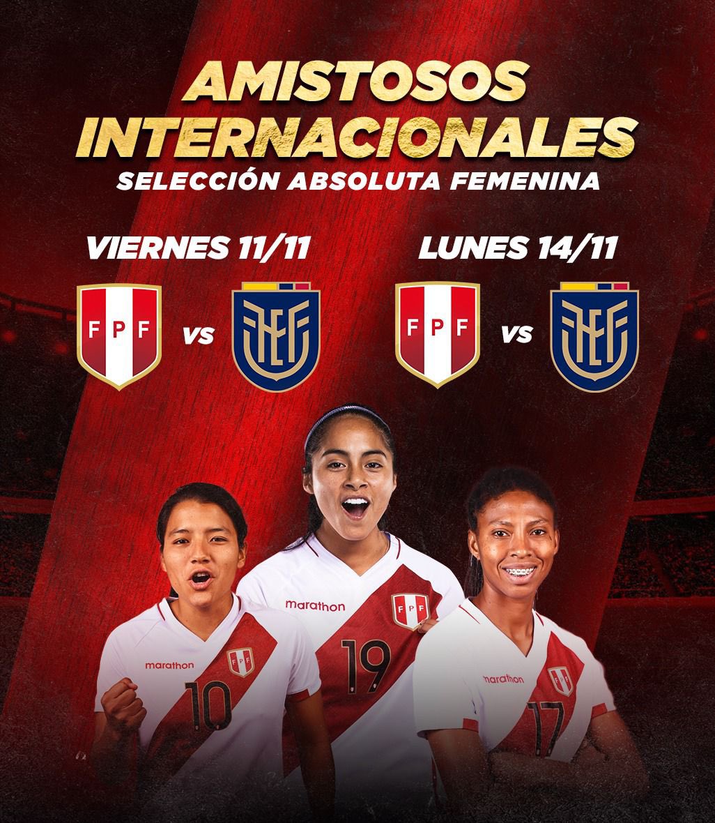 ¡Volvemos a la cancha! 🏟 Nuestra @SeleccionPeru Femenina 🇵🇪 disputará en noviembre dos amistosos internacionales ante @LaTri 🇪🇨 en Lima. #ArribaPerú 💪🏻