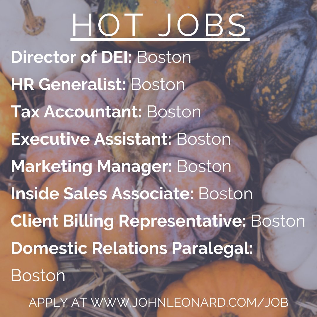 JLEmployment's tweet photo. Time for a fall refresh! 🍂 Browse our hot jobs of the week and view all our jobs to apply to these active positions. https://t.co/AaDa5UaKC6 #hotjobs #weeklyflash #Boston #nationwide #hiring #jobseekers #career #HR #legal #marketing #IT #sales #newjobs #October https://t.co/yaM5mEfb3F