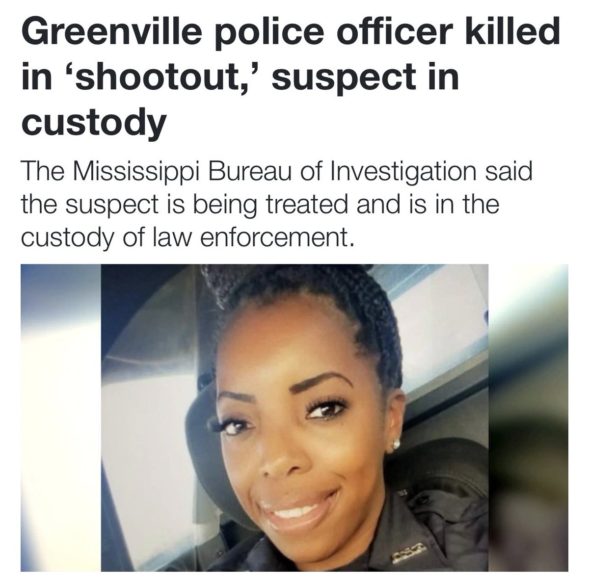HPOUTX's tweet photo. Detective Myiesha Stewart, of Greenville, MS PD, was shot and killed in the line of duty last night. Our thoughts and prayers are with her family, friends, coworkers, and the entire state of Mississippi.
• https://t.co/Ly8ZYH2SXe
• https://t.co/bFsfoEcDeD
#Pray4Police https://t.co/izQJ0manzk