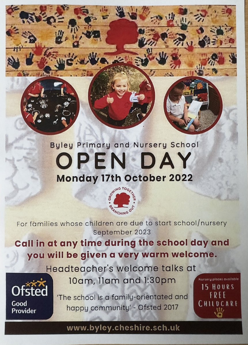 You are all invited to <a href="/ByleySchool/">Byley Primary School and Nursery</a> Open Day