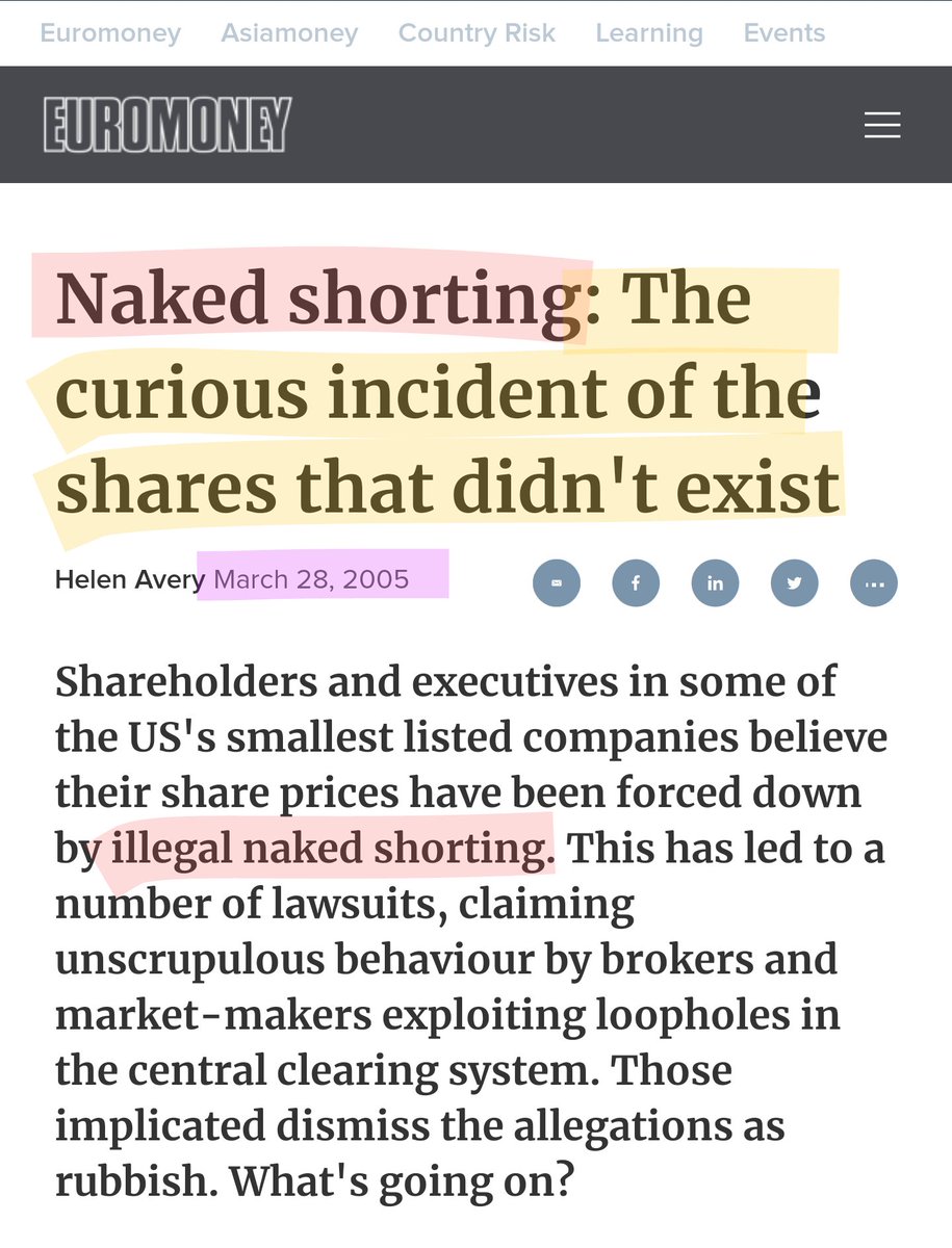 ApeAverage's tweet image. Illegal Naked Shorting 2005...

Sad that this has been occuring so long &amp;amp; They have been able to bury it and Maintain Screwing the 99% Time to Change this... #AMCAPES $APE #APE $AMC #AMC Patience is 🗝️ ⏳💎🌙 @AMCbiggums @EduardBrichuk @AMKCShaw @rattoy2 @Burim8203