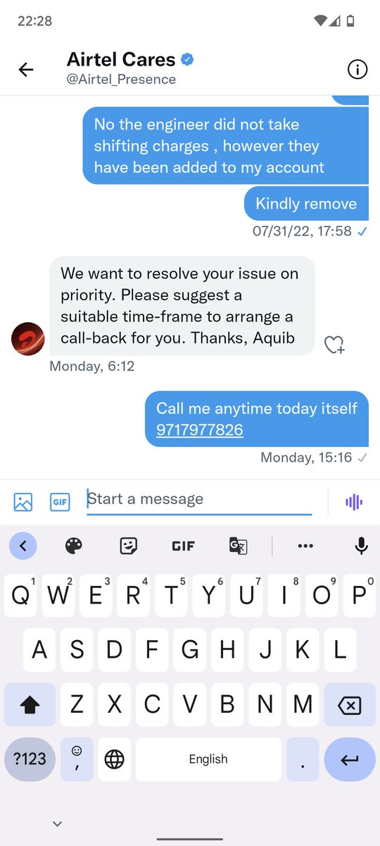 ankur12312's tweet photo. @Airtel_Presence 5 days been passed but no call for resolution from Airtel...worst service ..
Plz find the screenshot https://t.co/4tXCEr6nEl