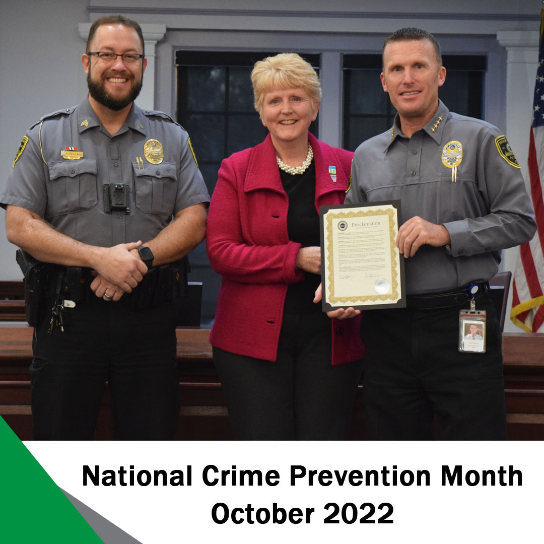 Morrisville_NC's tweet photo. @MorrisvilleNCPD's Sgt. Penland and Chief Acosta accepted the Proclamation recognizing National Crime Prevention Month from Mayor Pro Tem Johnson at Tuesday evening's Town Council Meeting. Read the full proclamation at https://t.co/vcbufL2Tl6 https://t.co/n099j0dCXq