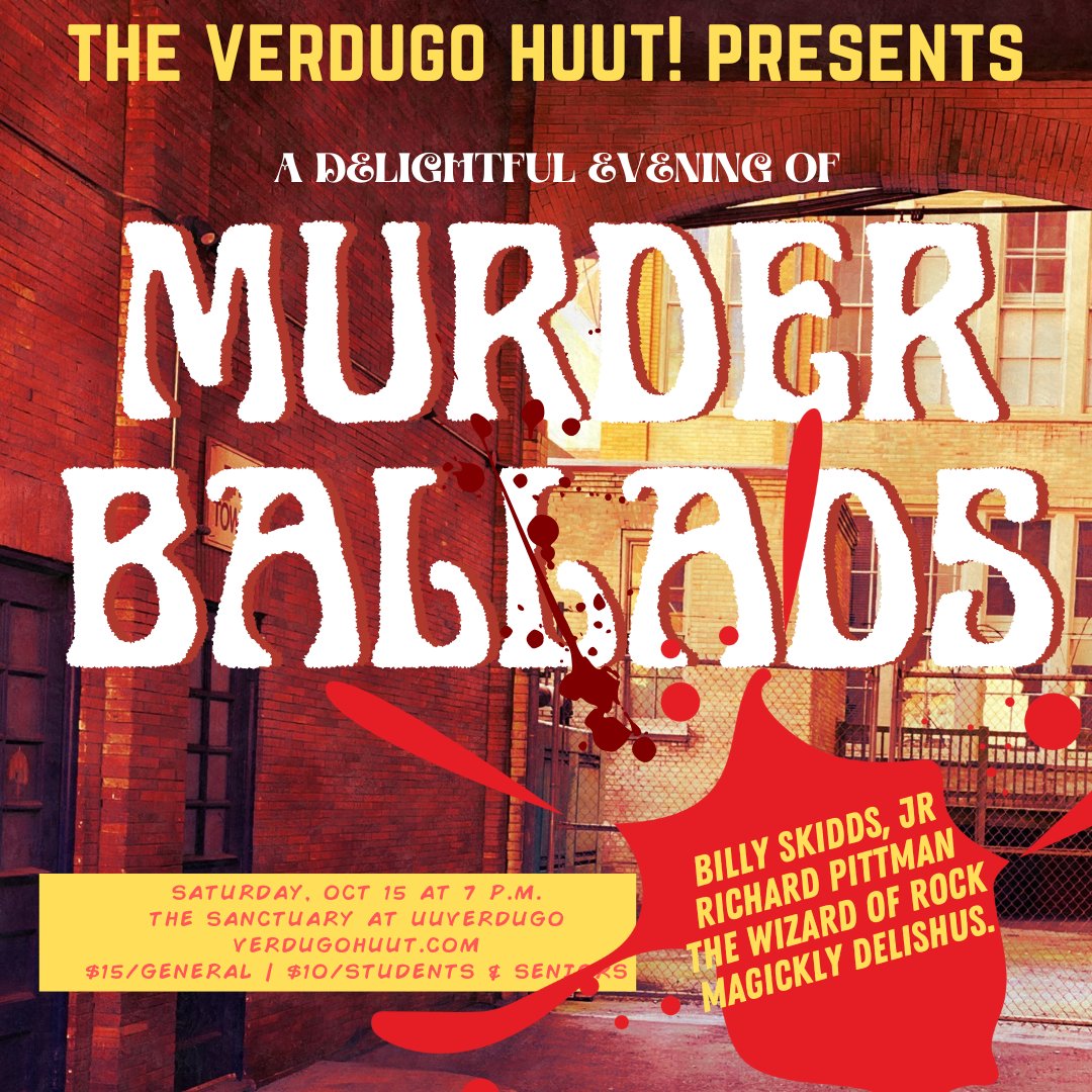 VerdugoHUUT's tweet photo. Your beloved HUUT goes DARK this Saturday with "Murder Ballads," featuring some LA punk rock royalty, hillbilly flight risks, The Wizard of Rock, Philadelphia sharpies, and more! With, among others, @BillDal68957008 &amp; @steveajohnson. #dunkelsammstag #lapunk #pogues #hillbilly https://t.co/Tf2pVwh787
