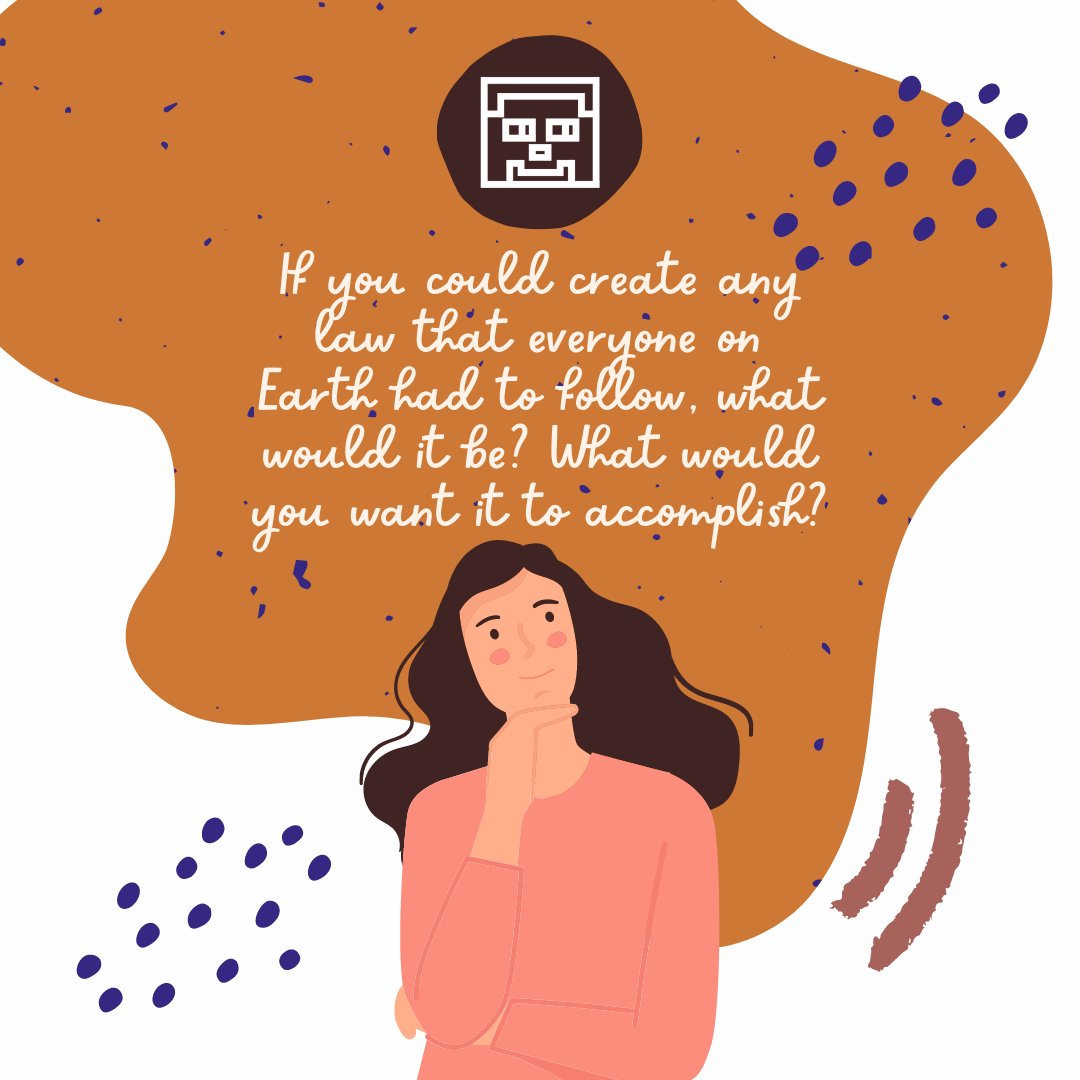 EduMEE2's tweet photo. Question of the Day:
If you could create any law that everyone on Earth had to follow, what would it be? What would you want it to accomplish?

Let us see in the comment section below! https://t.co/ZZ5h4H3w7U
