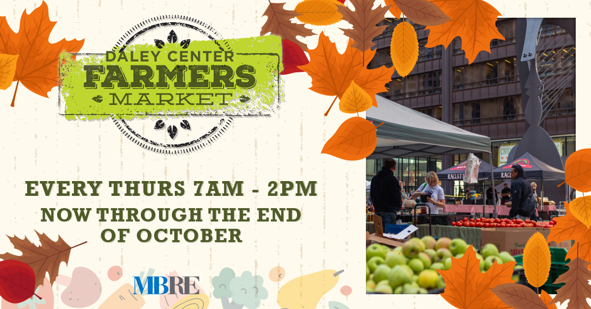 The leaves are starting to fall, which means the season of farmers markets will soon come to an end! Every Thursday through October 27, from 7 am to 2 pm, you can visit a wonderful market in the heart of downtown Chicago: the <a href="/daleycenterchi/">Daley Center</a> City Market. chicago.gov/city/en/depts/…