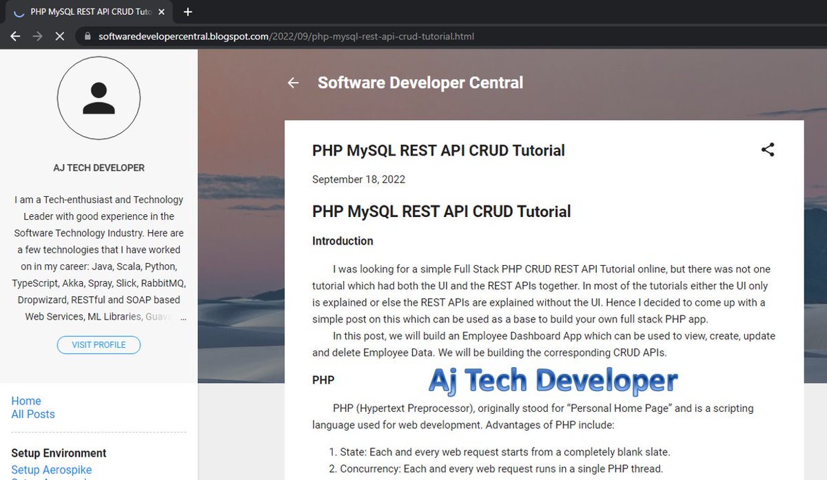 AjTechDeveloper's tweet image. Learn #php @official_php, #MySQL @MySQL integration, #API and #CRUD operations in simple steps at #SoftwareDeveloperCentral with end to end working code in #GitHub: softwaredevelopercentral.blogspot.com/2022/09/php-my…