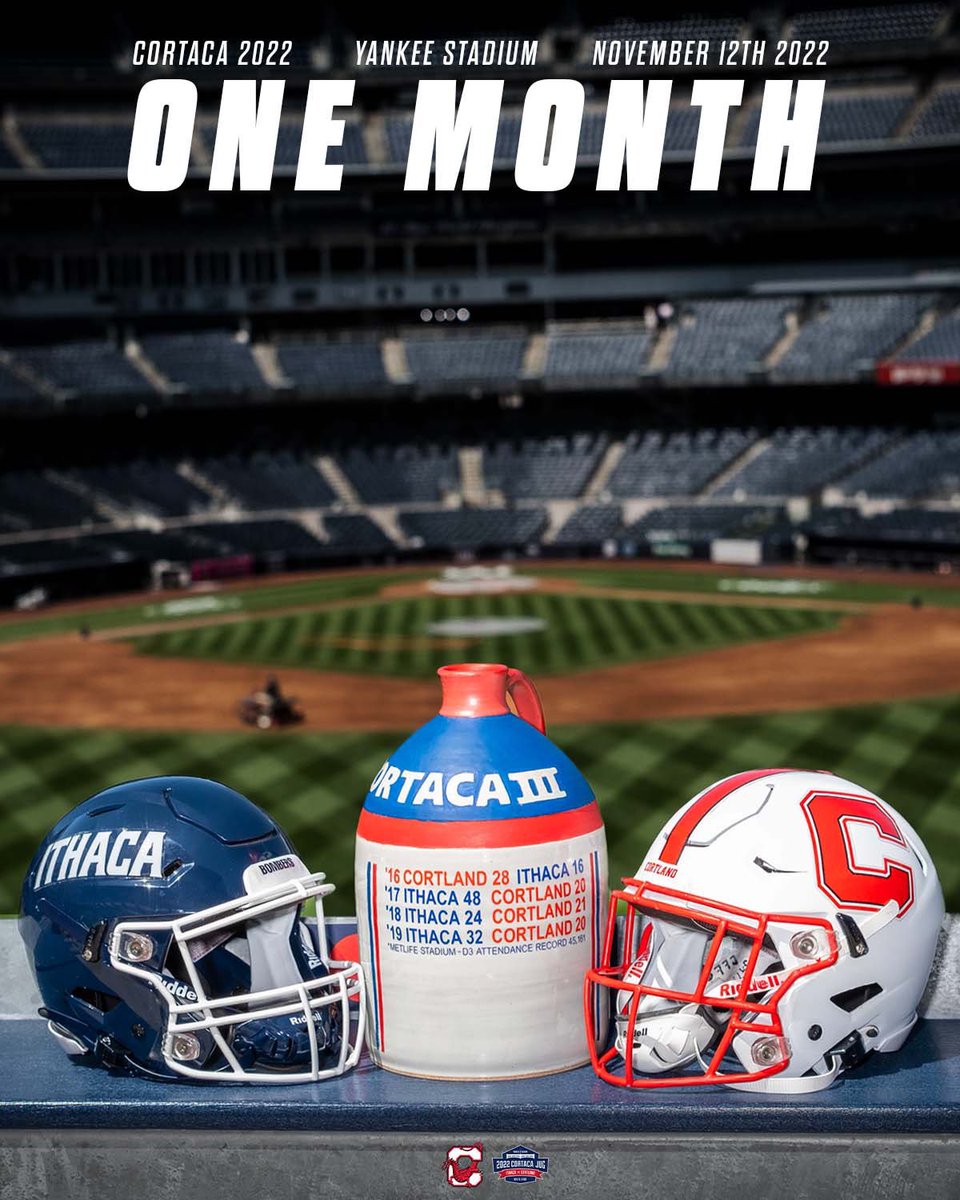 RedDragonPride's tweet photo. ☝️MONTH AWAY

At this time in 60 days we will be watching football at Yankee Stadium

Cortland is currently ranked #11 and Ithaca is ranked #13 nationally 

Get your ticket if you haven’t already! https://t.co/kQP2ffBcL3