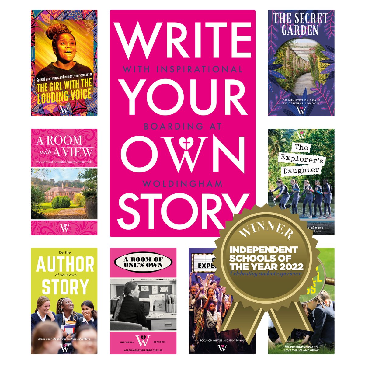rslcreative's tweet photo. Delighted that @WoldinghamSch's #WriteYourOwnStory campaign is winner of #ISOTY2022 Marketing Award for Effective Brand Communication. All #graphicdesign by https://t.co/3EJfMYj6IF Original concept by @JennyRawlinson.  #awardwinner #designforeducation https://t.co/PkSJ5l1xgO
