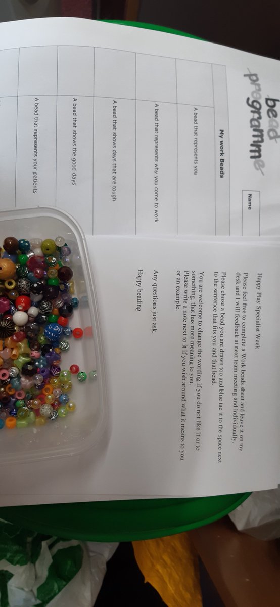 HPSCOMMUNITY1's tweet photo. Day 3 of #PIHW. 
Today , I did a version of beads of life with the team.
#beadsofwork. #wellbeingandstorytelling.
@starlight_uk @nahpsofficial https://t.co/J5en1FGUar