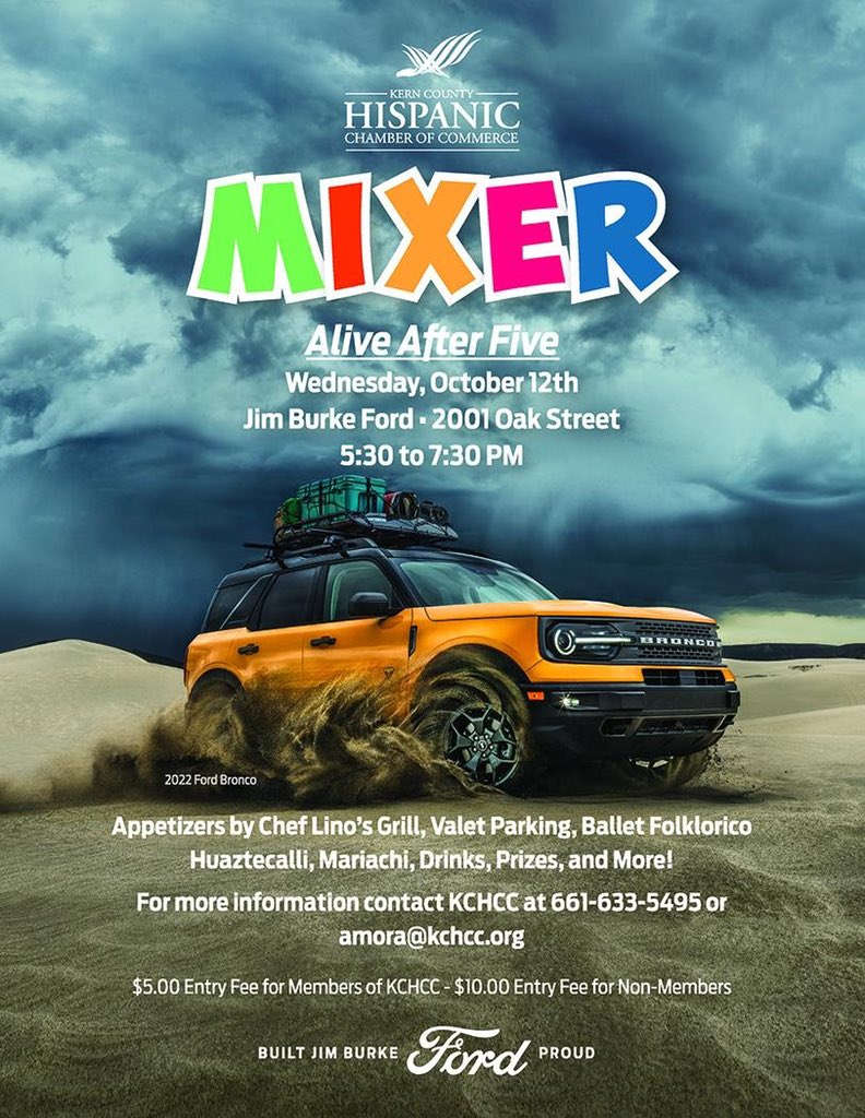Join us TONIGHT for our October “Alive After Five” Business Networking Mixer
Wednesday, October 12th at
Jim Burke Ford - 2001 Oak Street: 5:30 to 7:30 PM