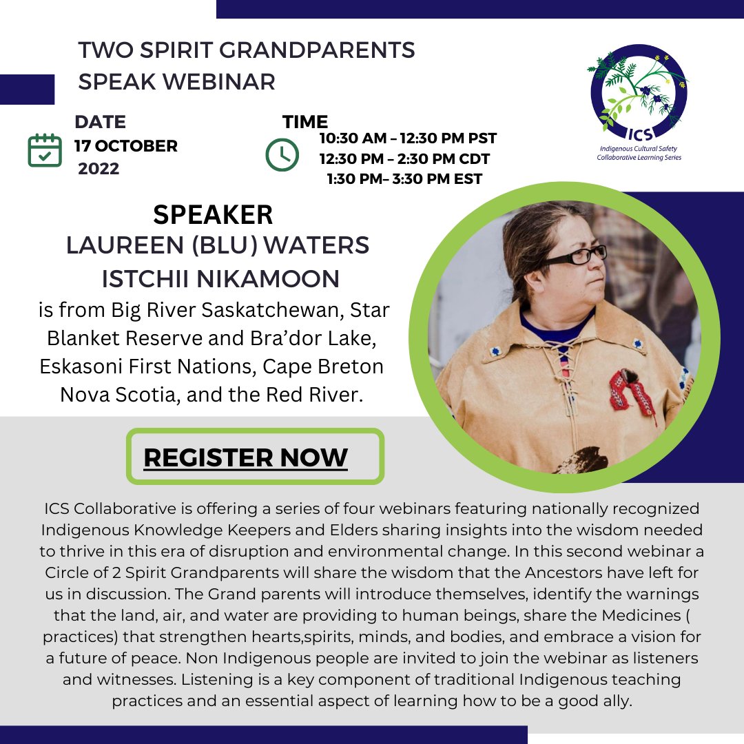 TheOFIFC's tweet photo. Weaving Indigenous Wisdom Traditions: Two Spirit Grandparents Speak W/ Laureen (Blu) Waters, Albert McLeod and William (Bill) White.

Registration: https://t.co/ihl8LWIsow

#2spirit #inidgenous #Elders #webinar #LGBTQQIA #twospirit https://t.co/lcs2VflzOJ