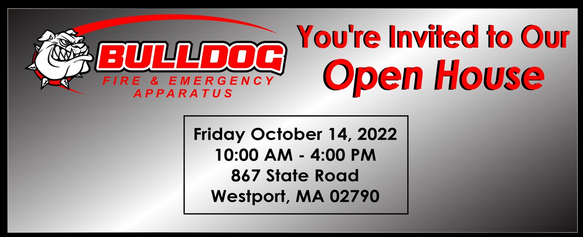 bulldogfa's tweet photo. Just TWO more days until our Open House!! 
-Happening rain or shine!  
-Food and Refreshments
-Apparatus on Display
-Vendors
-Raffles benefiting the Burn Foundation

We're excited for you to join us!   
10/14/2022 10am-4pm
Bulldog's Performance Plus
867 State Road
Westport, MA https://t.co/jBOqK3gwjj