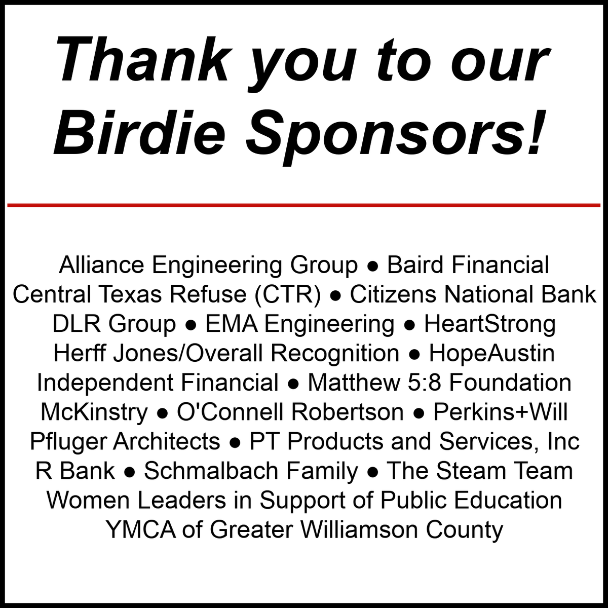 Thank you to all of our 22nd Annual Golf Classic BIRDIE SPONSORS! #ExcellenceinEducation