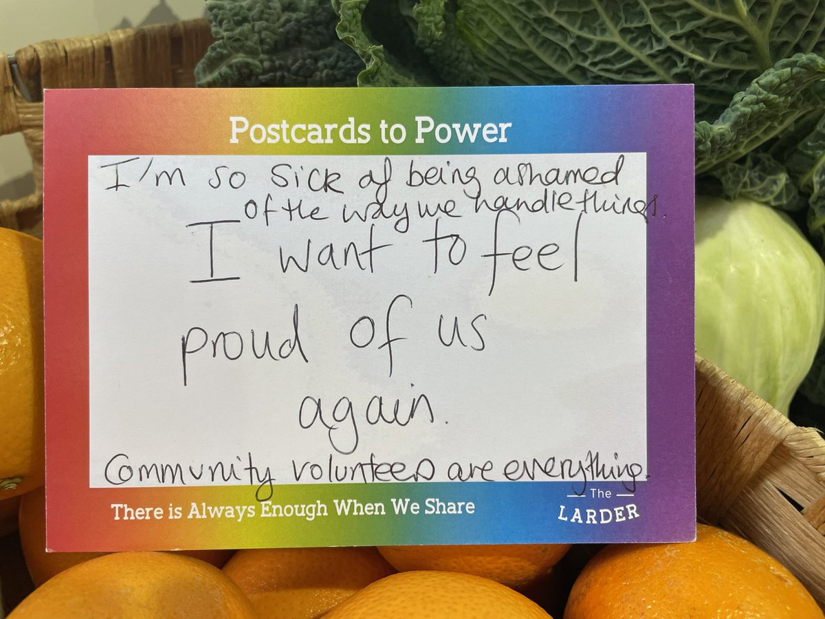 larderbelfast's tweet photo. “I’m so sick of being ashamed of the way we handle things. I want to feel proud of us again.”
This concerned neighbour is right to remind us all we aren’t passive in this cost of living crisis. We need action! Come on down to write #postcardstopower during our opening times. https://t.co/TZ0DVvxU2e