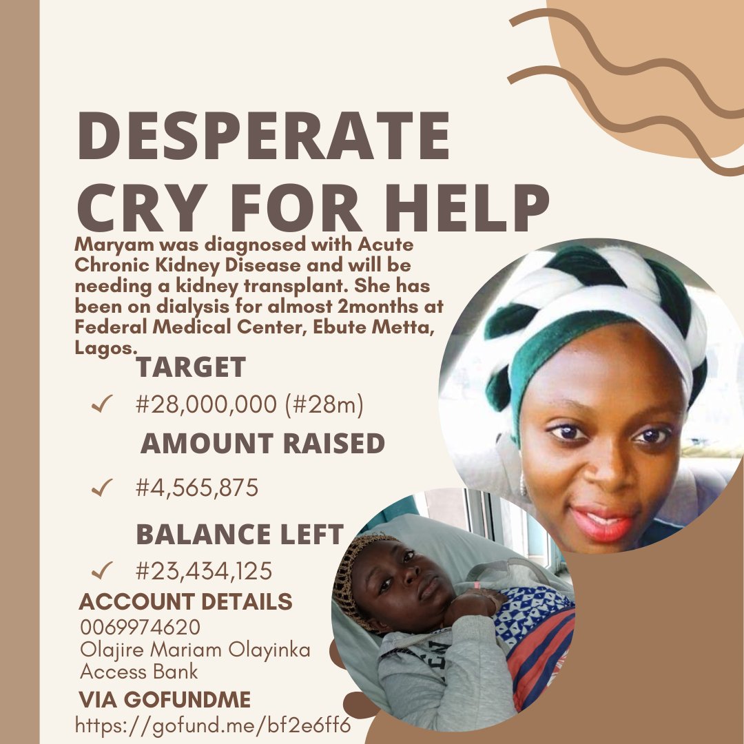 SmilingPen's tweet photo. Progress report - Day 4
PLEASE HELP SAVE MARYAM'S LIFE😭🙏🏾. SHE IS MY ONLY SISTER.

Donate via Gofundme- https://t.co/ZimpZFCTgd

OR

0069974620
Olajire Mariam Olayinka
Access Bank

#savemaryamolajire 
#savemaryamolajire 
#savemaryamolajire https://t.co/s8LXrAJtqs