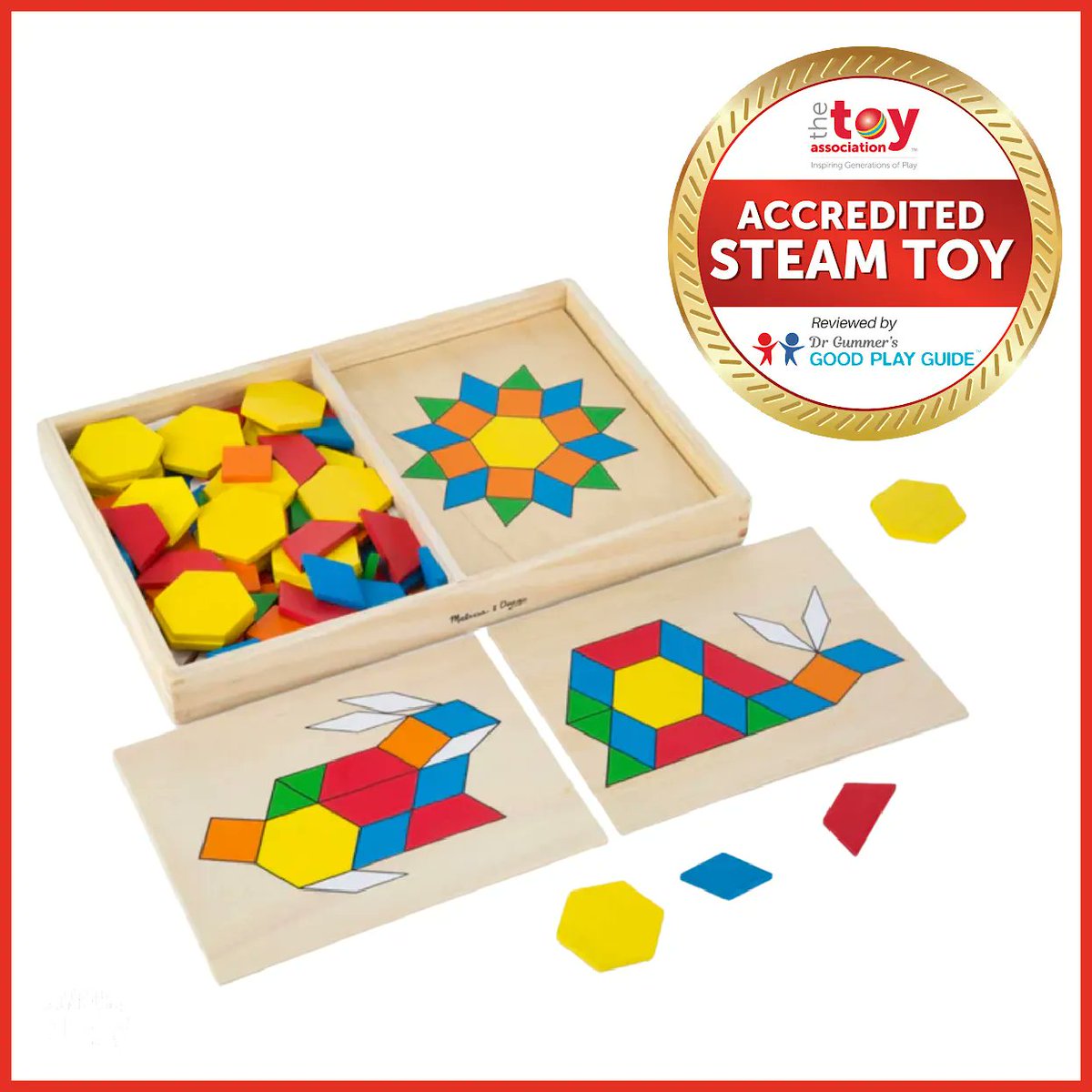 @MelissaAndDoug Pattern Blocks and Boards has earned the ️🏅 STEAM ‘stamp of approval’ from The Toy Association and the Good Play Guide! Check out this STEAM Accredited Toy and more to add to your holiday shopping list: buff.ly/3ONROz9 #geniusofplay
