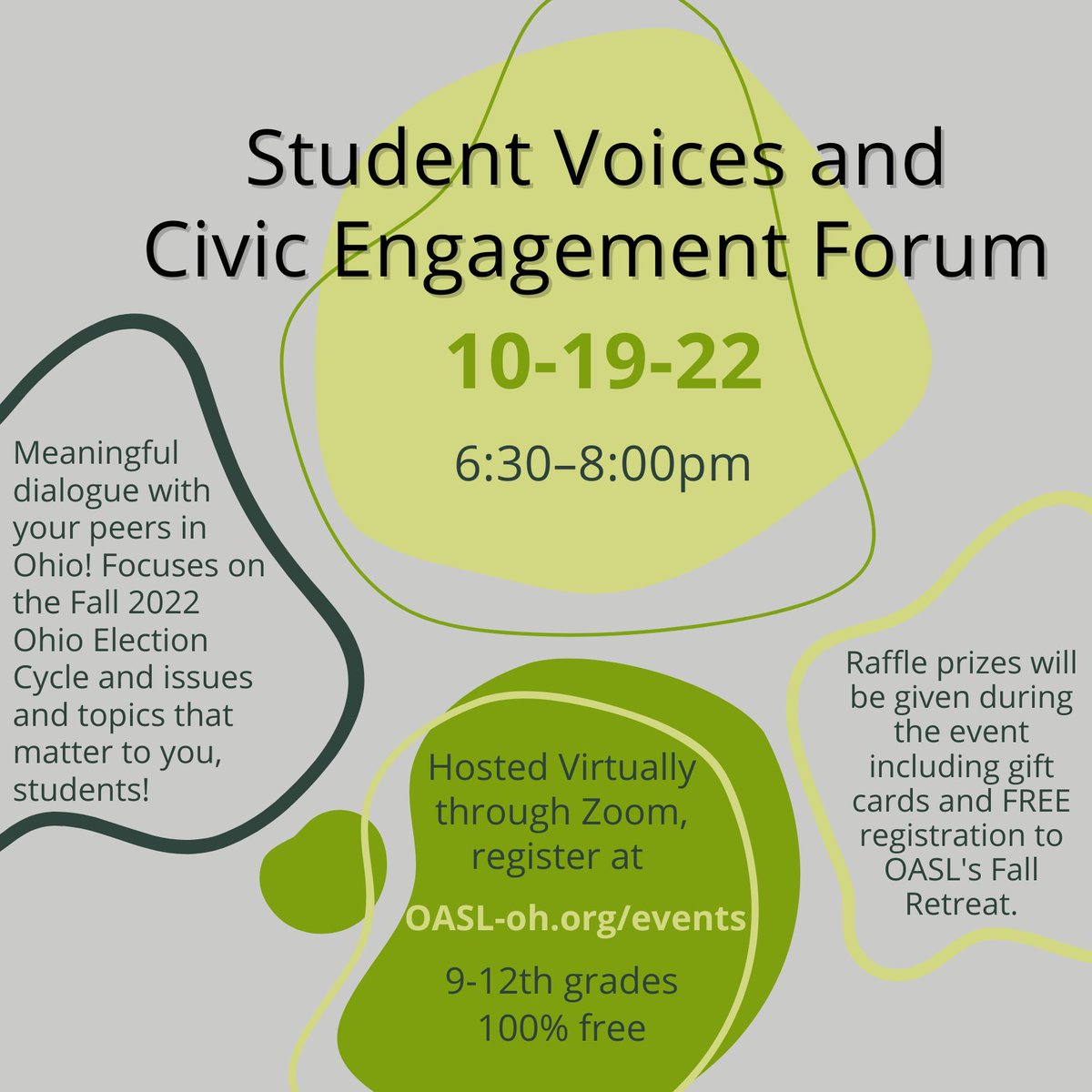 Calling all High School Students, register for the Student Voices and Civic Engagement Forum! This is a virtual event on Wednesday, October 19th from 6:30pm-8pm. 

Learn more and register here: oasc-oh.org/events/digital…
