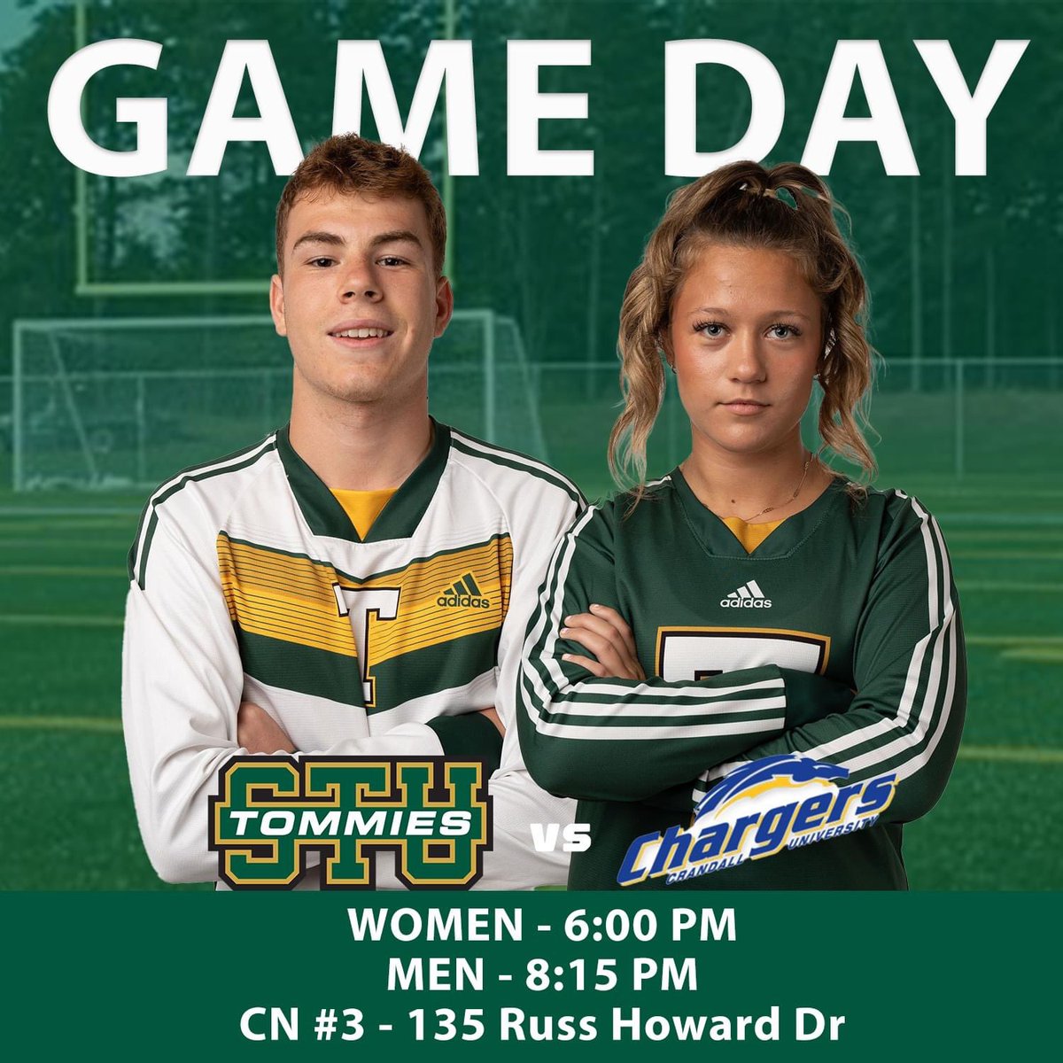 It's GAME DAY!

Tommies hit the road for mid-week action against Crandall Chargers! Both games will be at CN Field #3 at 135 Russ Howard Dr. 

Women's game at 6:00pm. 
Men's gam at 8:15pm. 

If you are in the Moncton area, make sure to come cheer on your Tommies tonight!