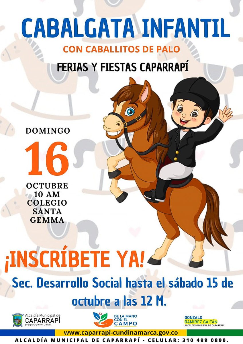 Radio_colinafm's tweet image. ☀️Feliz tarde  les desea
🔉🔉 #ColinaStereo |12 DE OCTUBRE DEL 2022.🌈🌈
🥳CABALLITOS DE PALO
🥳🐴|| Invitamos para que #Inscriban a sus hijos de 1 año en adelante y participen de esta bonita actividad en el marco de las Ferias y Fiestas.
#RadioConAltura
#RadioComunitaria