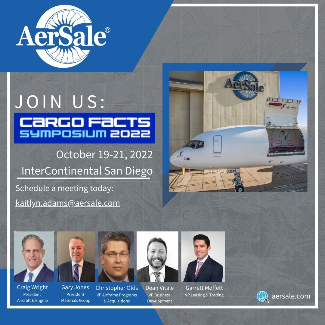 AerSale, Inc. provides a broad range of integrated products and services. Connect with the AerSale team during the Cargo Facts Symposium 2022 to learn more.
