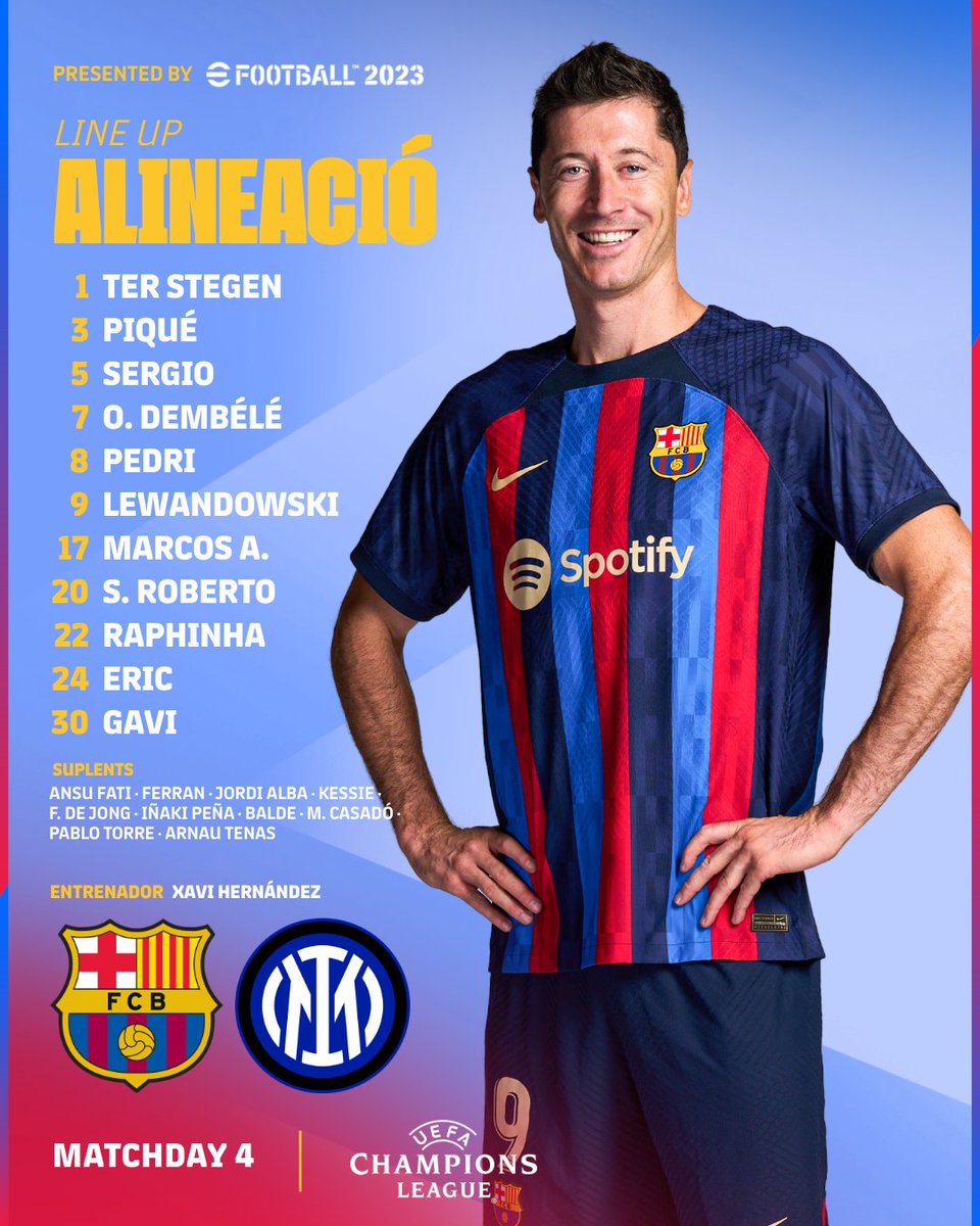 FCBarcelona_es's tweet photo. Nuestro XI #BarçaInter https://t.co/7zz96YOiWv
