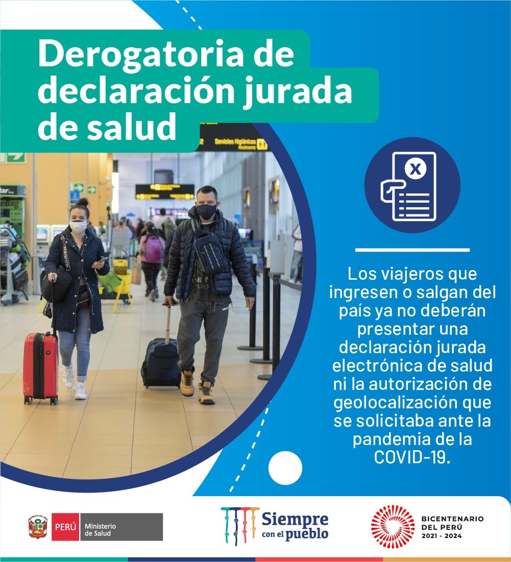 🔴 ATENCIÓN l Se derogó la norma que obliga a los viajeros que ingresan o salen del país a presentar una declaración jurada electrónica de salud y una autorización de geolocalización.
bit.ly/3CU4t16