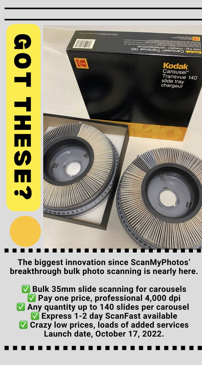 ScanmyphotosC's tweet photo. @EcoOrganizing, in your organizing experiences helping people with boxes of old-school 35mm slide carousels, what are they doing with them? To unclutter it, next week, we are launching a new way to get it digitized with a crazy fast + inexpensive innovation.

/Mitch https://t.co/QJCluLqbyp