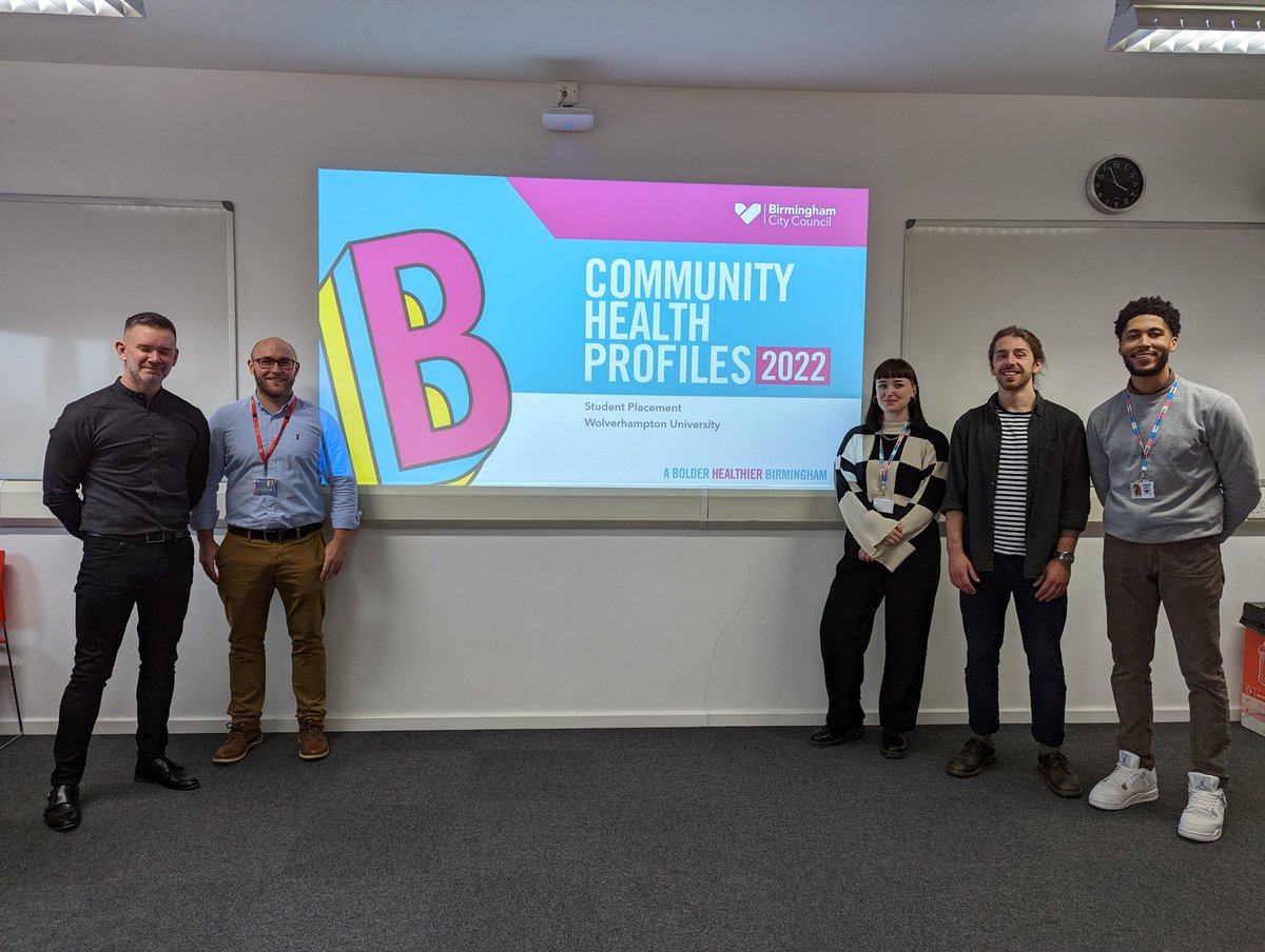 BenefitOfDrKite's tweet photo. Excellent to meet new colleagues from @healthybrum today. The team delivered an excellent presentation to @PublicHealth_uk #students and are providing work placement opportunities to develop community health profiles #employability #publichealth @UoWFEHW https://t.co/TFcTqxnpLf