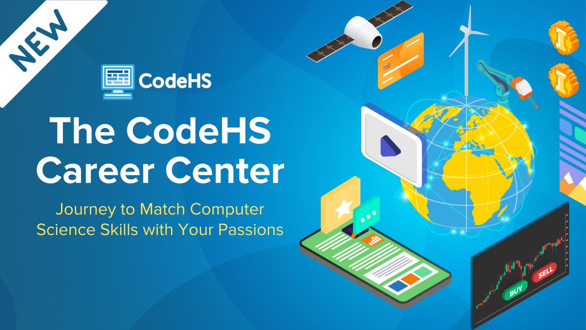 CodeHS's tweet photo. Introducing the CodeHS Career Center! From transportation to healthcare, discover how computer science is used across various industries. This free resource helps students match their CS skills to their passions. Learn more &amp; start exploring today: https://t.co/nYHbButmjZ https://t.co/GSKNmaaX03