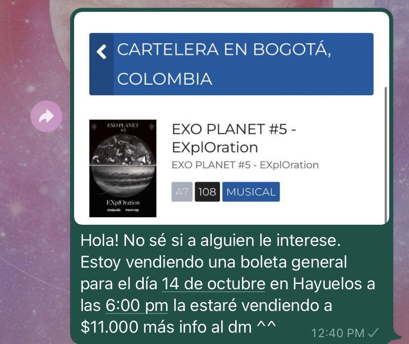 juanivem9's tweet photo. Ando vendiendo una boleta para ver el ExplOration si a alguien le interesa escríbame porfiii #EXplOrationDot #wtscolombia https://t.co/keEmZnOizp